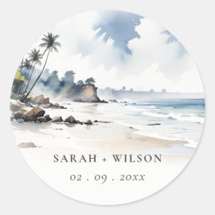 Coastal Bali Beach Palm Tree Hochzeit Wasserfarbe Runder Aufkleber
