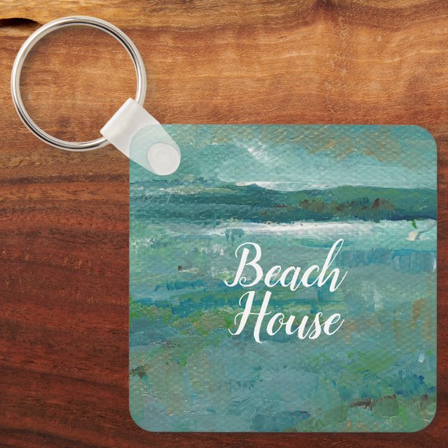 Coastal Beach Abstrakt Ocean Malerei Schlüsselanhänger (Vorderseite)