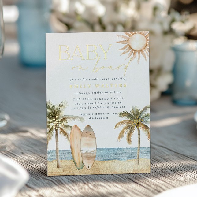 Coastal Beach "Baby an Bord" Surfer Baby Dusche Folieneinladung (Von Creator hochgeladen)