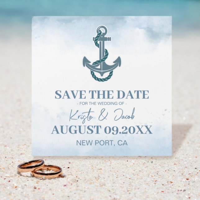 Coastal Beach Blue Nautical Wedding rettet das Dat Magnetkarte (Coastal Beach Blue Nautical Wedding Save The Date magnet card)