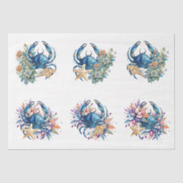 Coastal Beach Floral Blue Crab & Shells Decoupage Seidenpapier