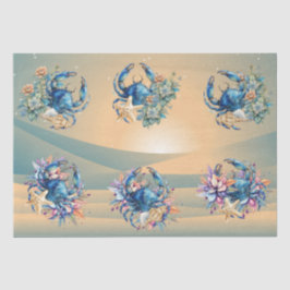 Coastal Beach Floral Blue Crab & Shells Decoupage Seidenpapier