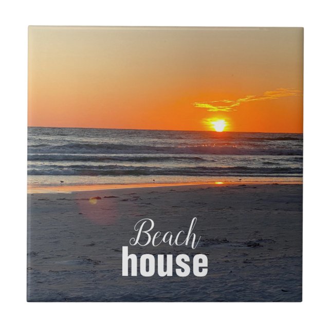 Coastal Beach House Sunset Foto Fliese (Vorderseite)