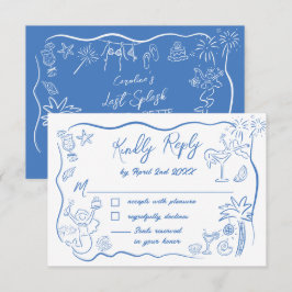 Coastal Beach Mermaid Doodles Bachelorette Wochene RSVP Karte