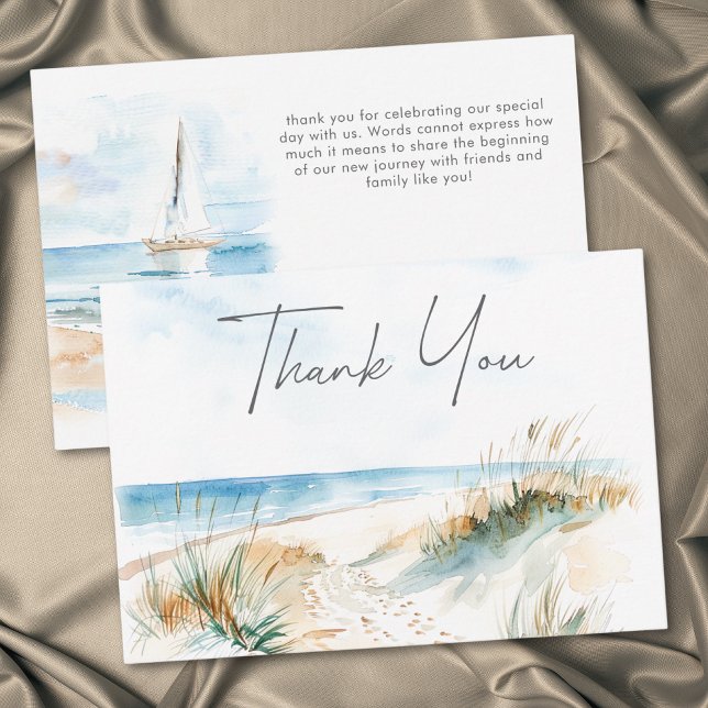 Coastal Beach Modern Watercolor Wedding Dankeskarte (Coastal Beach Modern Watercolor Wedding Thank You Card)