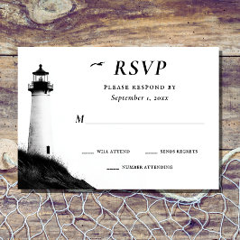Coastal Beach Nautical Lighthouse Wedding RSVP Karte