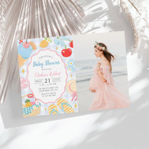 Coastal Beach Pastel Doodle Girl Baby Shower Photo
