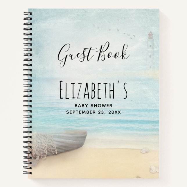 Coastal Beach Scene Baby Showbook Notizbuch (Vorderseite)