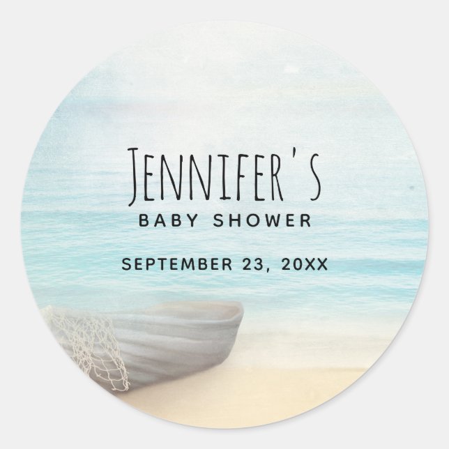 Coastal Beach Scene Nautical Baby Dusche Runder Aufkleber (Vorderseite)