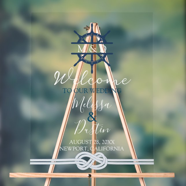 Coastal Beach Ship Helm Nautical Wedding Willkomme Acrylschild (Neutral)