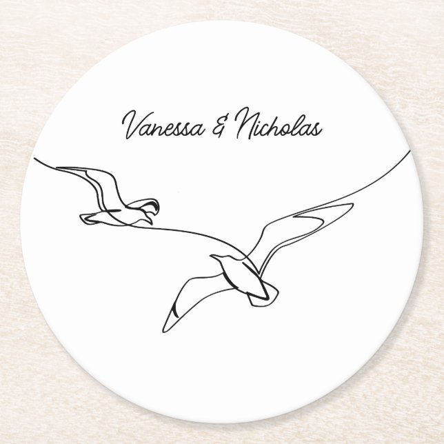 Coastal Beach Summer Vacation Wedding Engagement Runder Pappuntersetzer (Vorderseite)