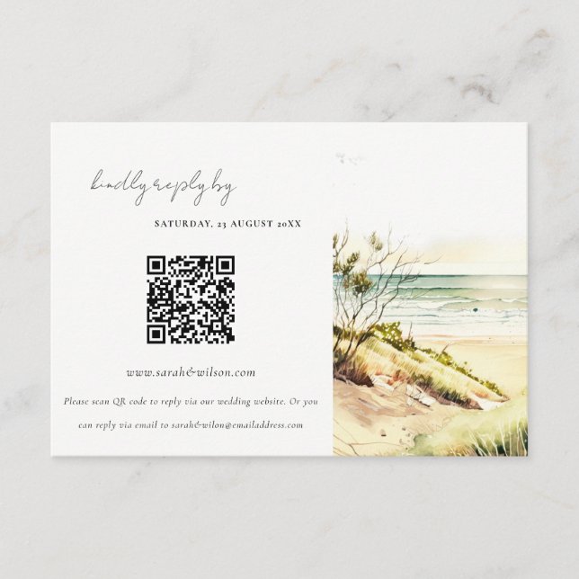 Coastal Beach Sun Seascape Wedding QR Code UAWG Begleitkarte (Vorderseite)