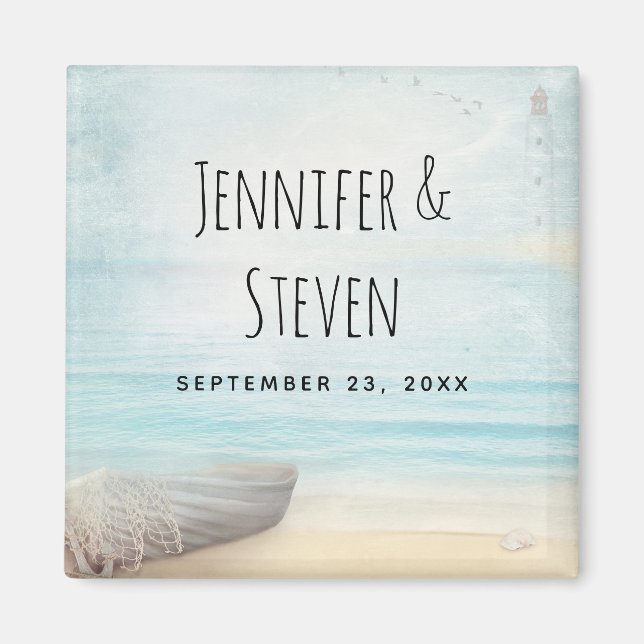 Coastal Beach Szene Nautic Themed Wedding Magnet (Vorne)
