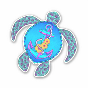 Coastal Beach Turtle Anchor Aufkleber