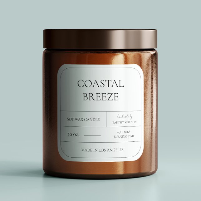 Coastal Beach Vibe Pale Blue Candle Label Quadratischer Aufkleber (Von Creator hochgeladen)