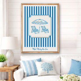 Coastal Beach Vibes Blue Stripes Poster