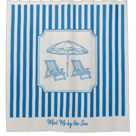 Coastal Beach Vibes Blue Stripes Shower Curtain Duschvorhang