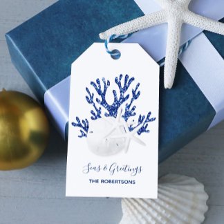 Coastal Beach Weihnachten Navy Blue Glitzer Geschenkanhänger