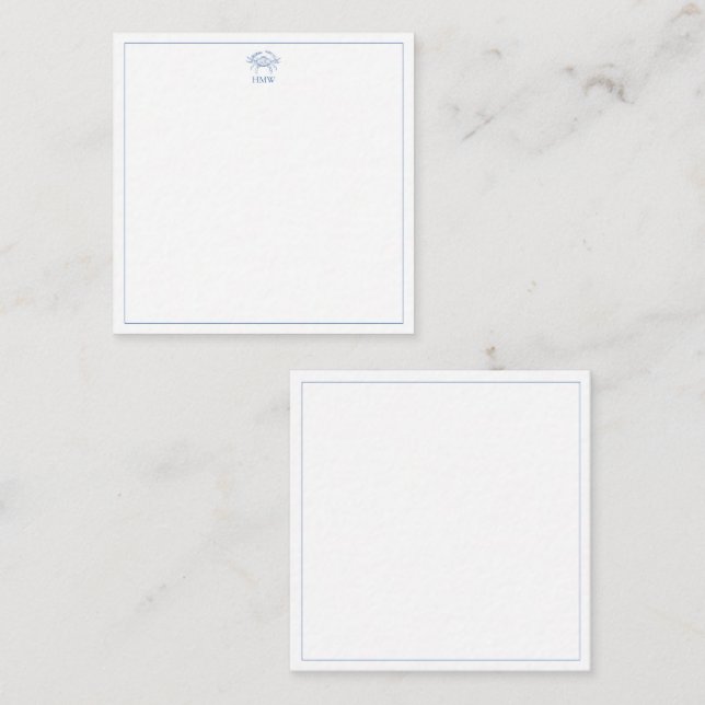Coastal Blue and White Crab Monogram Begleitkarte (Vorne/Hinten)
