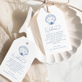 Coastal Blue Beach Monogram Wedding Willkommen Geschenkanhänger