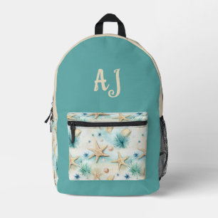 Coastal Blue & Beige Starfish Personalisiert Bedruckter Rucksack