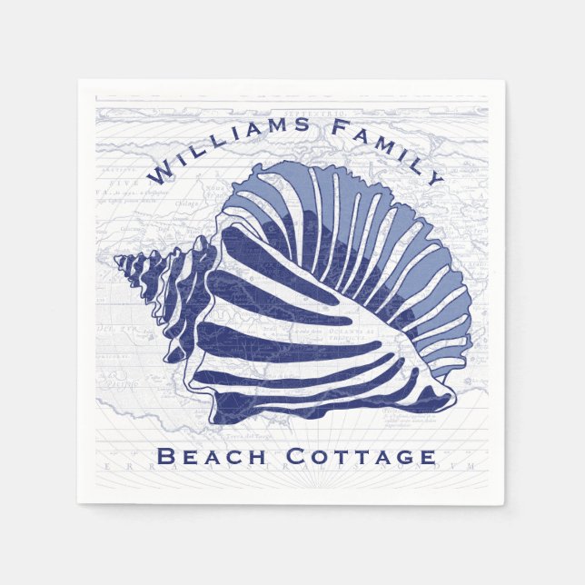 Coastal Blue Conch Seashell Familienname Serviette (Vorderseite)