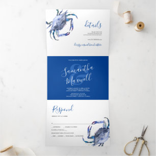 Coastal Blue Crab Trifold Wedding Einladung