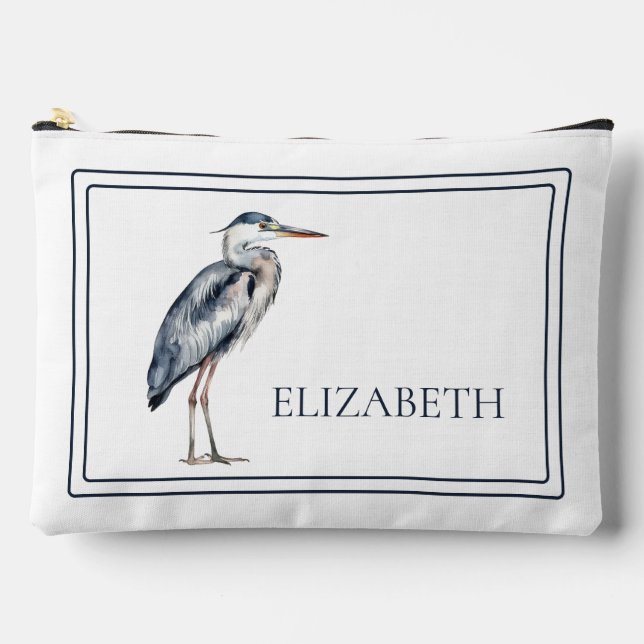 Coastal Blue Heron Bird Personalized Zubehörtasche (Vorderseite)