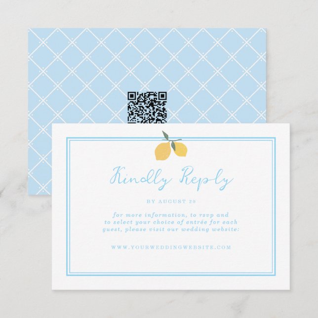 Coastal Blue Lemon Amalfi QR Code RSVP  Begleitkarte (Vorne/Hinten)