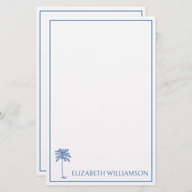Coastal Blue Palmetto Palm Tree Personalisiert Briefpapier (Vorne/Hinten)