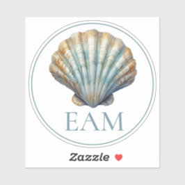 Coastal Blue Scallop Seashell Monogram Aufkleber