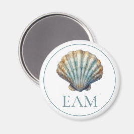 Coastal Blue Scallop Seashell Monogram Magnet