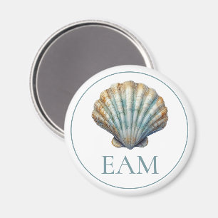 Coastal Blue Scallop Seashell Monogram Magnet