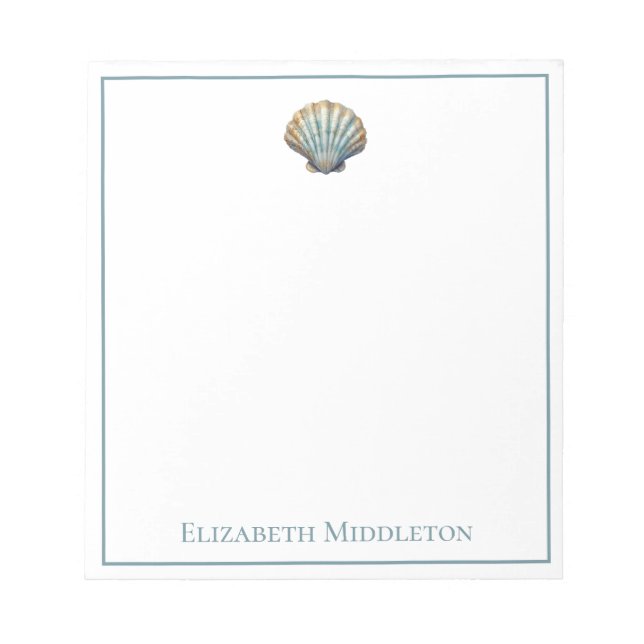 Coastal Blue Scallop Seashell Personalized Notizblock (Vorderseite)