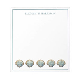 Coastal Blue Scallop Seashells Personalized Notizblock