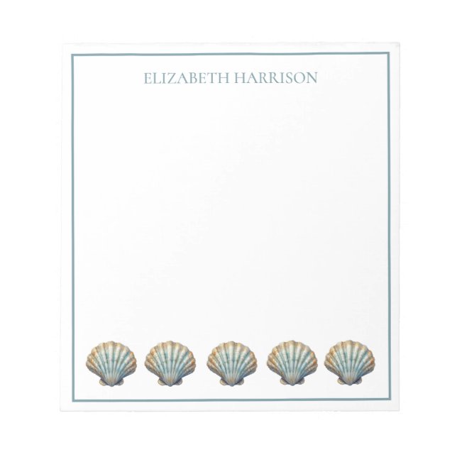 Coastal Blue Scallop Seashells Personalized Notizblock (Vorderseite)
