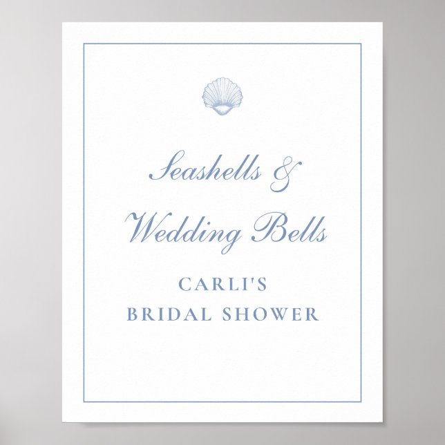 Coastal Blue Seashell Bridal Shower Sign Poster (Vorne)