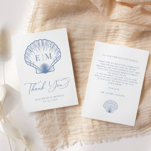 Coastal Blue Seashell Monogram Wedding Dankeskarte
