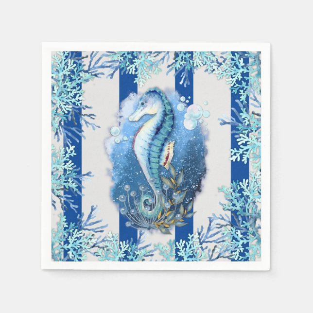Coastal Blue Seepferd Paper Napkins Serviette (Vorderseite)
