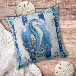 Coastal Blue Seepferd Throw Kissen