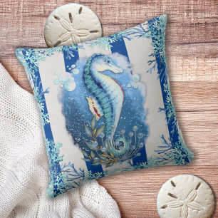 Coastal Blue Seepferd Throw Kissen