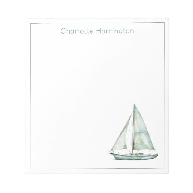 Coastal Blue Watercolor Sailboat Personalized Notizblock (Vorderseite)