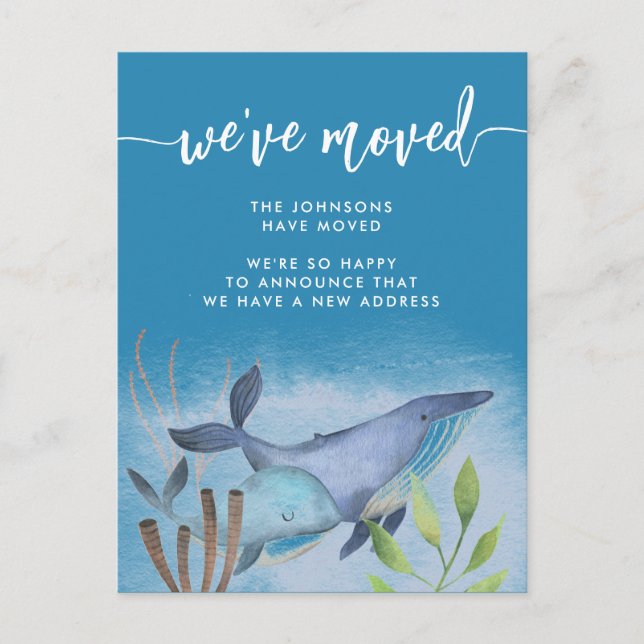Coastal Blue Whale Nautical New Address Moving Ankündigungspostkarte (Vorderseite)
