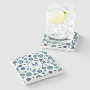 Coastal Blue White Griry Evil Eye Beach House Steinuntersetzer