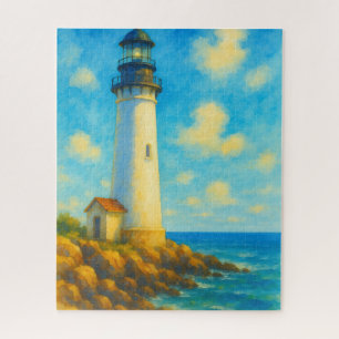 Coastal Bright Watercolor Leuchtturm Rocky Shore