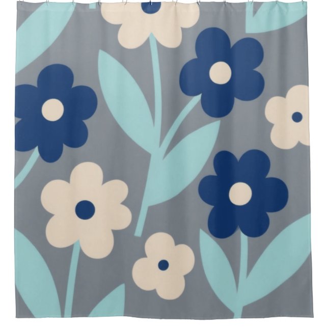 Coastal Calm Florals | Indigo & Turquoise pattern Duschvorhang (Vorderseite)