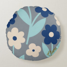 Coastal Calm Florals | Indigo & Turquoise pattern Rundes Kissen