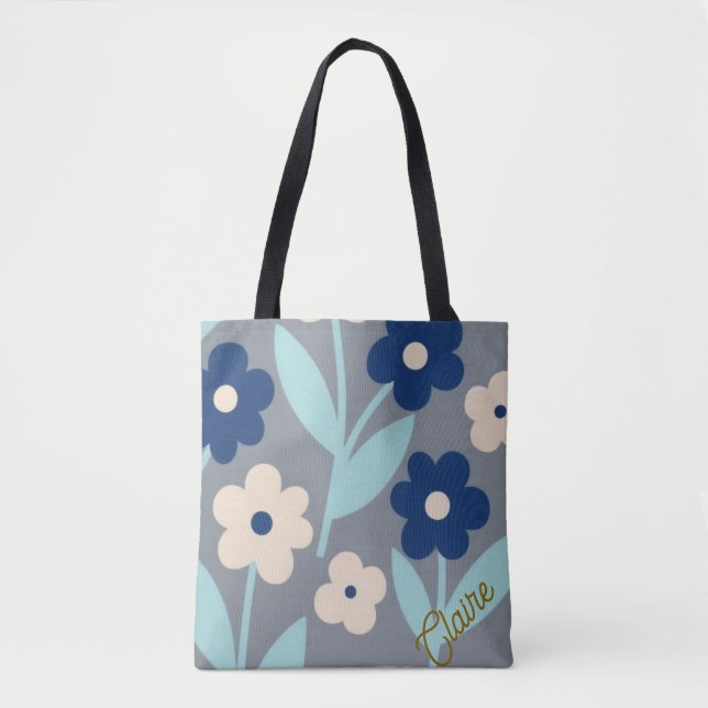 Coastal Calm Florals | Indigo & Turquoise pattern Tasche (Vorderseite)