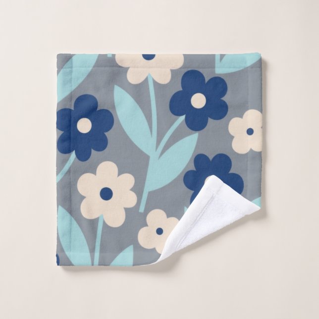 Coastal Calm Florals | Indigo & Turquoise pattern Waschlappen (Waschlappen)