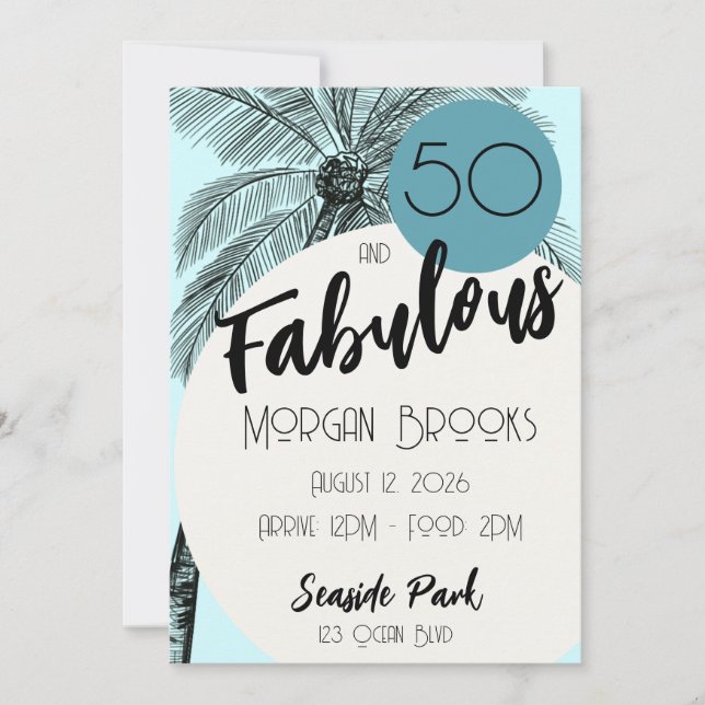 Coastal Chic 50 and Fabulous Birthday Aqua Einladung (Vorderseite)